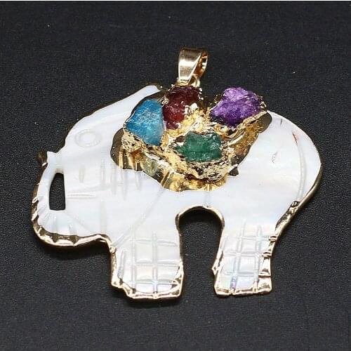 New Natural White Shell Pendant Elephant Shape Plating Golden Shell Pendant for Making DIY Necklace Accessories 40x45mm