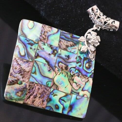 Charms natural abalone large 51x51mm square pendant splicing silver-color flower fit Elegant necklace jewelry B1148