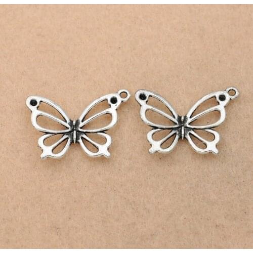 KJjewel Antique Silver Plated Butterfly Charm Pendants Jewelry Diy Jewelry Making Bracelet Accessories 19x22mm 10pcs/lot