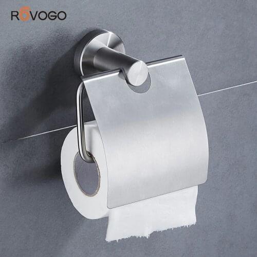 ROVOGO Toilet Paper Holder with Cover Single Roll Wall Mounted, Bathroom Storage Dust Proof Single Toilet Paper Roller Holder