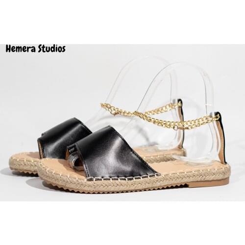 Hemera Studios flat sandals Women summer 2021 espadrille flip flops Spartan leather handmade anklet chain pull finger