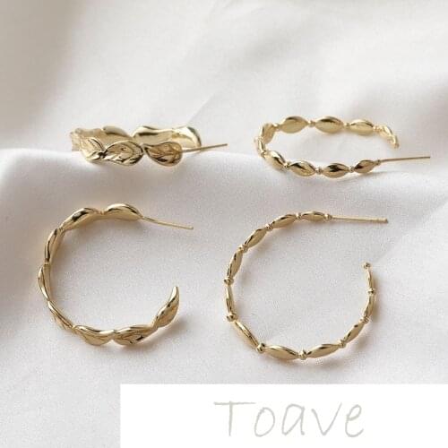14K gold-covered C-shaped leaf horse eye silver needle earrings diy simple temperament earrings