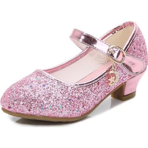 Girls 7 color High Heels For Kids Princess RED Leather Shoe Footwear Childrens Party Wedding Shoes Round Toe 1-3CM