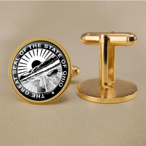 Seal of Ohio State of United States of America Map Flag Cufflinks