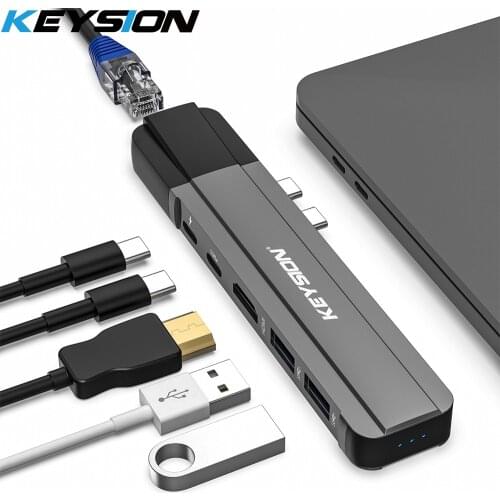 KEYSION USB HUB C HUB to Multi USB 3.0 HDMI Adapter USB Splitter for MacBook Pro Dock Thunderbolt 3 HUB RJ45 Dual USB Type C HUB