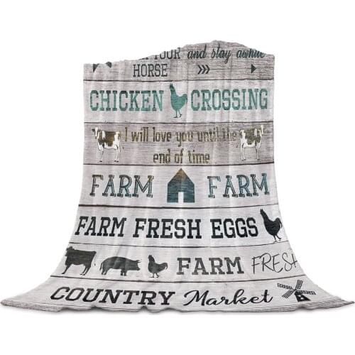 Vintage Wood Farm Barn Cow Pig Horse Chicken Coral Fleece Blanket Soft Warm Travel Throw Blankets Adult Kids Winter TV Blankets