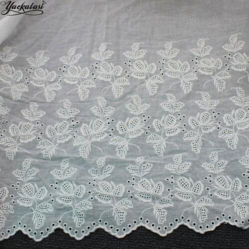 YACKALASI 100% Cotton Lace Trim Eyelet Embroidered Lace Ribbon Swiss Cotton Voile Sewing Apparel Trims Appliqued Ivory 47CM