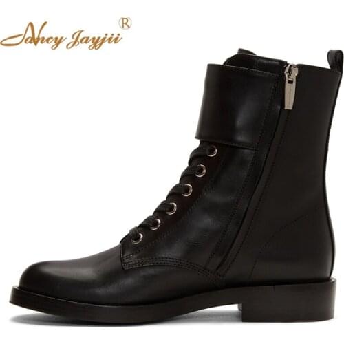 Nancyjayjii Autumn Winter Lace Up Zipper Ankle Boots Ladies Black Patent Leather Buckle Shoes Woman Short Plush Dress Work