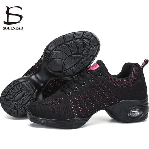 Women Dance Sneakers Jazz Shoes Flying Woven Net Modern Dancing Shoes Woman Spring Summer Outdoor Black White Lady Sports Shoes