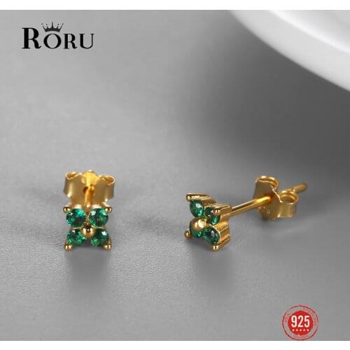 925 Sterling Silver Stud Earrings Green Zircon Mini Earrings for Women Simple Classic Exquisite Gold Ear Jewelry