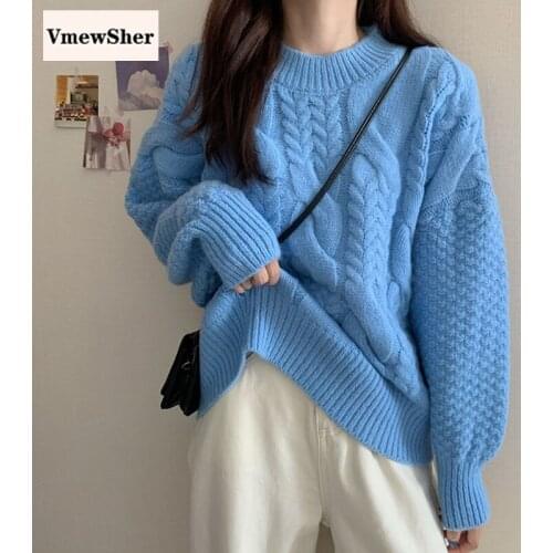 VmewSher Casual Sweater Women Autumn Long Sleeve O Neck Big Twist Female Basic Knitted Pullover Solid Knitwear Jumper Tops New