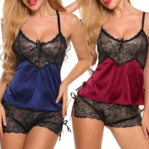 Women Mesh Babydoll Mini Dress Lace V Neck Sling Backless Nightwear Erotic Sleepwear SN-Hot