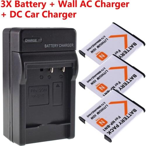 3x Battery for Sony NP-BN1 Cybershot DSC-WX9 W380 W390 WX5 WX7 + Home&Car Charger