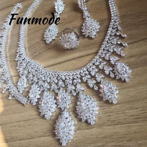 Funmode Luxury Bridal Wedding Jewelry Sets AAA CZ Classic Design Women 4pc Set Engagement Ceremony Bijoux Femme F011K