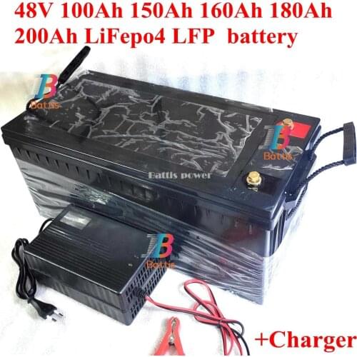48V 100Ah 150Ah 160Ah 180Ah 200Ah LiFepo4 lithium battery BMS 16S for inverter Solar energy storage boat motorhome+10A charger