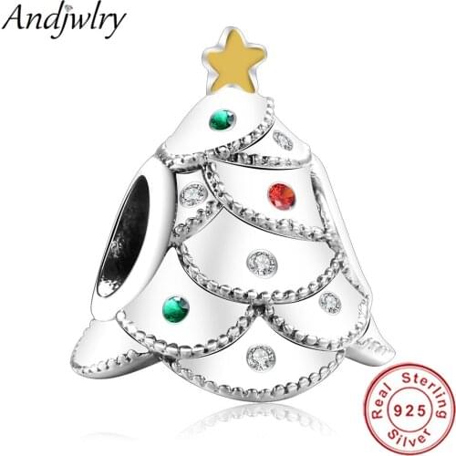 925 Sterling Silver Charm Beads Fit Charm Bracelet Silver 925 Original Christmas Festival Tree Charms DIY Berloque