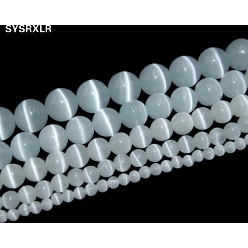 Free Shipping Natural Stone White Opal Natural Cat Eye Beads Round Beads For Jewelry Making DIY Bracelet 4/6/8/10/12 MM Strand