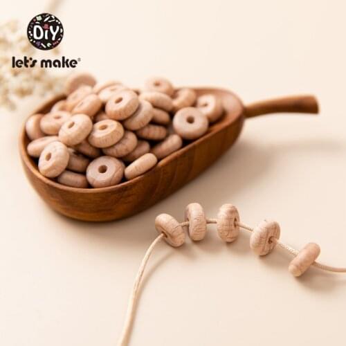 Lets Make 100pcs 10mm Baby Beading DIY Accessories Beech Wooden Abacus Beads Food Grade Baby Teething Nipple Chain Accessories