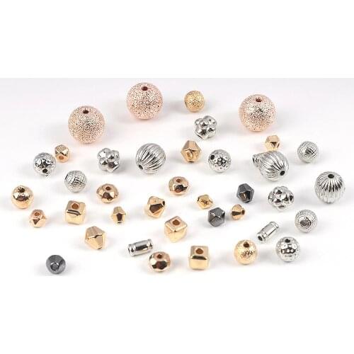 100pcs 5/6/7/8/10mm Round Square CCB Beads Loose Spacer Beads Gold Silver Color For Jewelry Making Supplies DIY Charm Bracelets