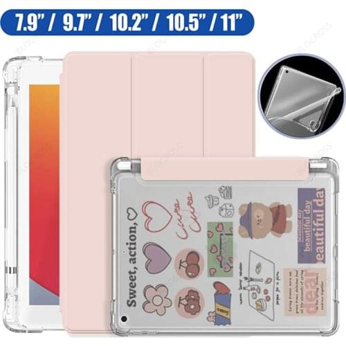 Pencil Holder Case for iPad 9.7 2018 2017 Slim Lightweight Smart Cover Soft Silicon Back Case for iPad 9.7'' 5th 6th Gen Funda