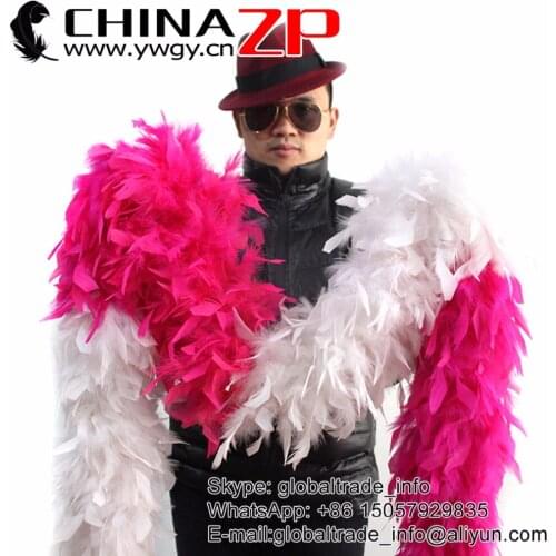 CHINAZP Factory Carnival Supplies 150G/piece Fluffy Hot Pink and White Chandelle Feather Boa 150g For Party Showing Costome