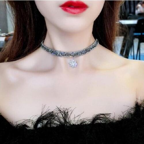Chooker womens necklace jewelry Korean crystal snowflake DRUZY stone black shiny fashion necklace and pendant clavicle chain