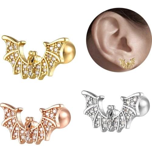 G23titan Zircon Bat Cartilage Tragus Auricle Piercing 3 Colors 16G Titanium Stud Earrings Womens Accessories Punk Jewellry
