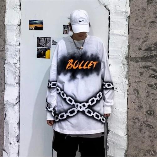 Wild male long-sleeved T-shirt Loose Kpop Tshirts Cool Fashion New Females mens long-sleeved T-shirt loose Tops