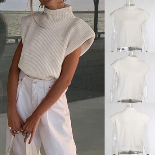 Sleeveless Jumper Pullover Casual Loose Turtleneck Temperament Vest Sweater Knitted Fashion Top Sexy High Neck Cotton Sweater