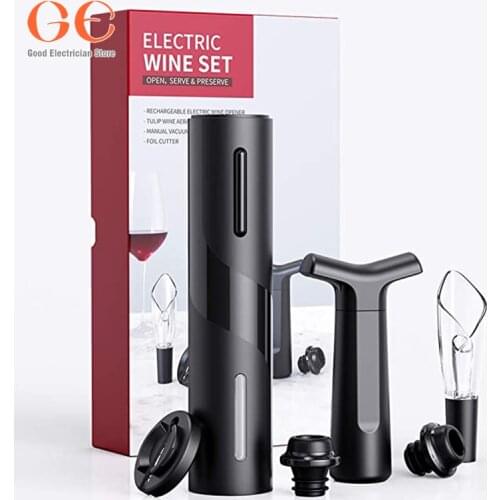 Electric Wine Bottle Opener, Rechargeable Automatic Corkscrew Gift Set, Powered Cork Remover Kit, includes Foil Cutter