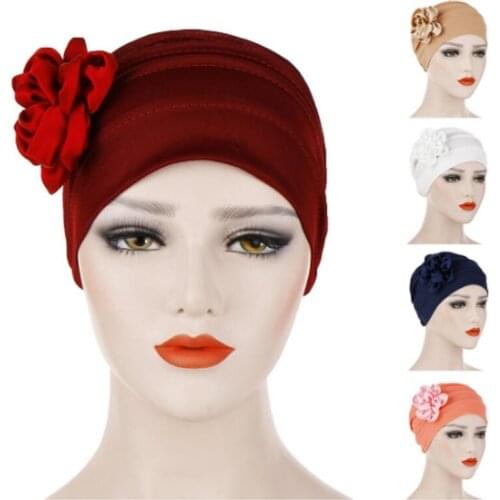 India Hat Women Muslim Flower Turban Beanie Bonnet Headscarf Chemo Cap Wrap Headwrap Pleated Skullies Hair Loss Cap Islamic New