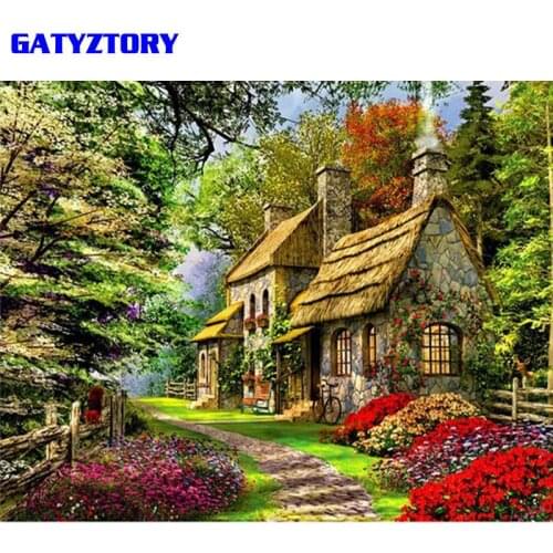 GATYZTORY Green House DIY Painting By Number Landscape Modern Wall Art Picture Calligraphy Painting Acrylic Paint By Number Arts