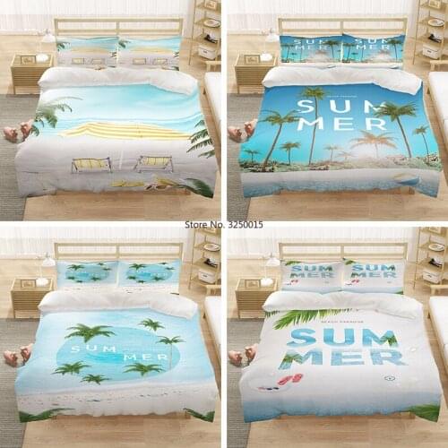 Summer Duvet Cover Set Tropical Island The Palm Trees Sea Beach Nature Theme Print Decorative Piece Bedding Set With Pillowcase