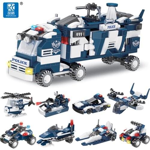 8IN1 Fire Trucks Mech Robot Car Tank Plane Building Blocks City Police Firefighter Set Bricks Children Boys Toys Christmas Gifts