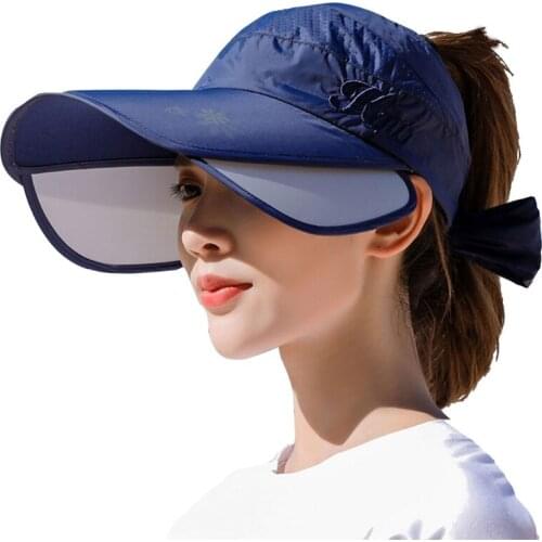 Korean Style Women Empty Top Canvas Sun Visor Hat Wide Brim Sunscreen Adjustable Beach Baseball Cap with Chin Strap