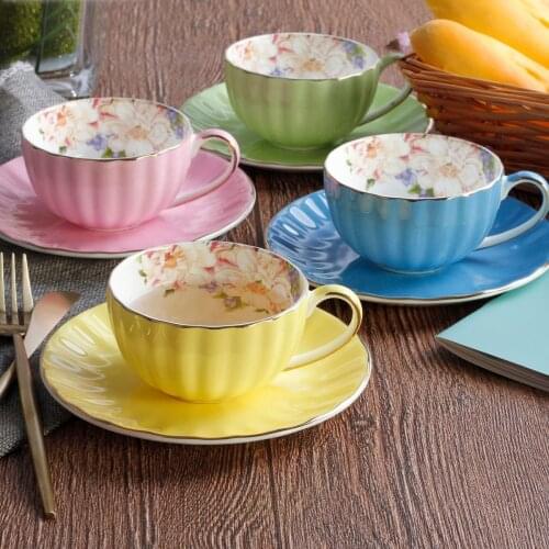 Colourful Bone China Pumpkin Coffee Cup Dish Phnom Penh Ceramics Xicaras Suit Cushaw Shape Sobretudo Feminino Tazas Saucer