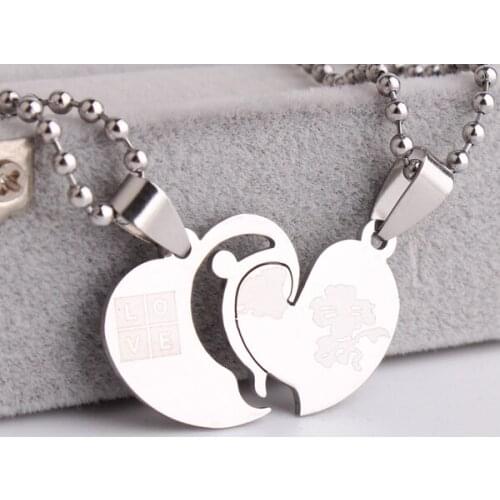 Square love word hearts lovers 316L Stainless Steel pendant necklaces for men women wholesale
