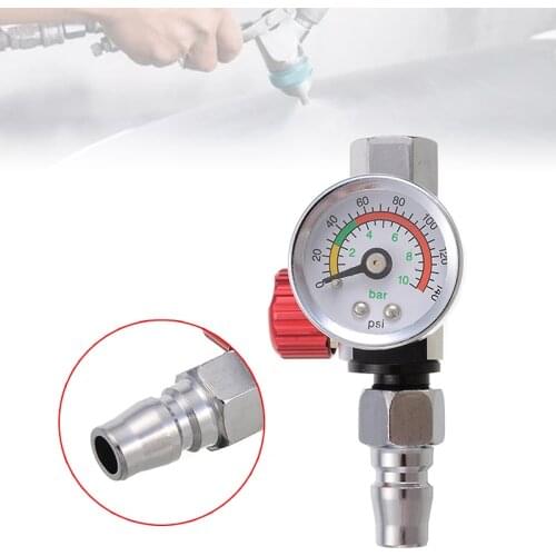 Metal Air Regulator 1/4 Air Regulator 48x60mm 1/4" Mini Air Regulator Valve Tool Tail Pressure Gauge w/ Nozzle For Spray Tool