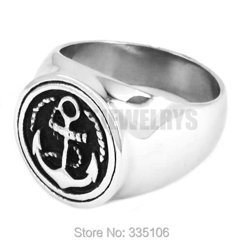 Fashion Boat Anchor Signet Ring Stainless Steel Jewelry Vintage Cool Anchor Shape Biker Men Ring Wholesale SWR0413A