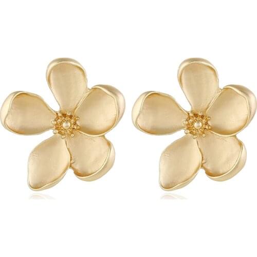 Fashion Simple Design Exaggerated Gold Color Metal Large Flower Stud Earrings for Women Jewelry
