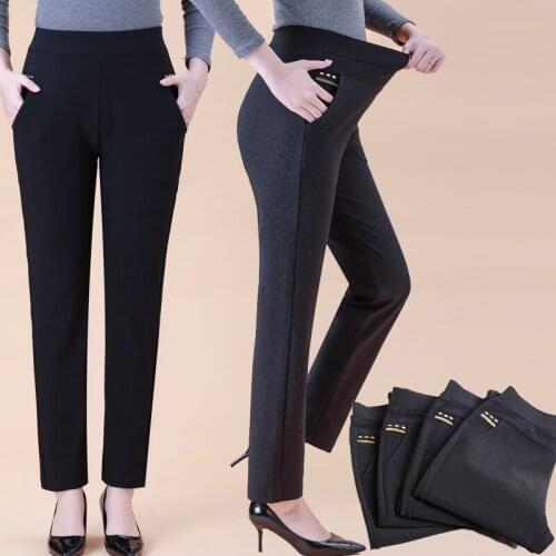 Autumn Winter Big Size Loose Elastic Waist Pants Black Middle-aged Women Ankle-length Trousers High Waist Trousers Plus Size 6XL