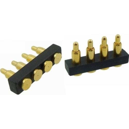 5pcs Spring loaded pogo pin connector 4 Pin Pitch 2.54mm Surface Mount PCB SMT brass material Gold 1u rating 1.0 Amp current