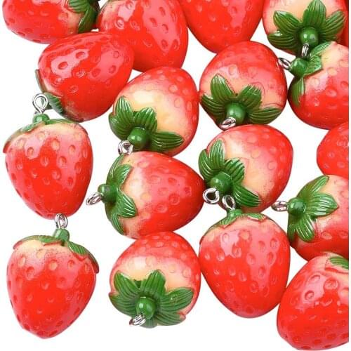 10Pcs Strawberry Resin Charms 3D Fruit Vegetable Food Pendants For DIY Earring Necklace Key Chain Jewelry Making Accessories