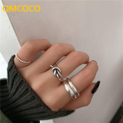 QMCOCO 925 Silver Rings For Women Vintage Wedding Accessories Open Adjustable Retro Rings For 2021 New Trendy Jewelry