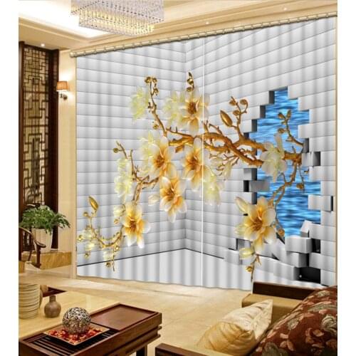 Magnolia curtains Window Blackout Luxury 3D Curtains set For Bed room Living room Office Hotel Home Wall flower curtain