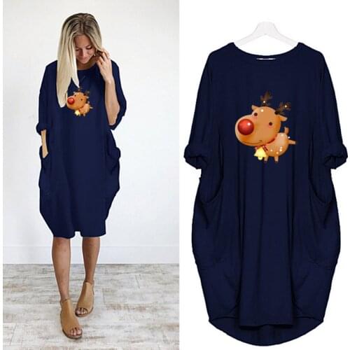 Christmas Dress Long Sleeve Reindeer Cute Women Clothes 2020 Fashion Party Autumn Natal Femme Vestidos