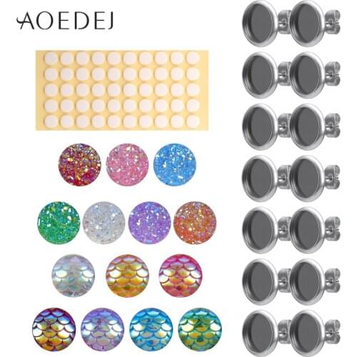 AOEDEJ 14pcs 316L Stainless Steel Earring Studs 6-12mm DIY Earrings Cabochons Blank Base Bezels Jewelry Making Accessories