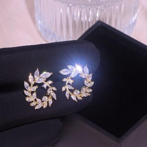 Luxury Trendy Olive Shape Cubic Zircon Stud Earrings for Women Shiny Crystal Earring Romantic Bridal Wedding Accessories Jewelry