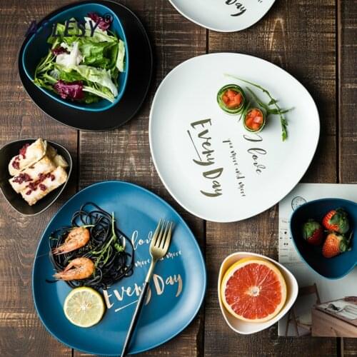 Nordic Tableware Creative Gold Ceramic Tableware Dishes Bowl Dishes Set meal Ceramic Matte Frosted Fruit Salad Breakfast Plate