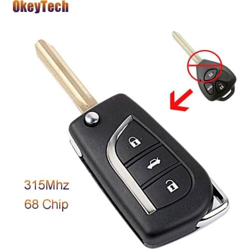 OkeyTech 3 Buttons 315Mhz 4D68 Chip Flip Folding Modified Remote Control Key Fob Toy43 Blade for Toyota Vios Corolla Remote Key